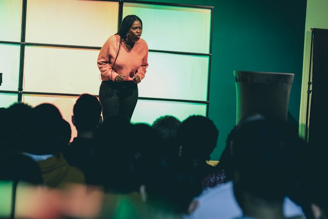 Woman speaking in public.